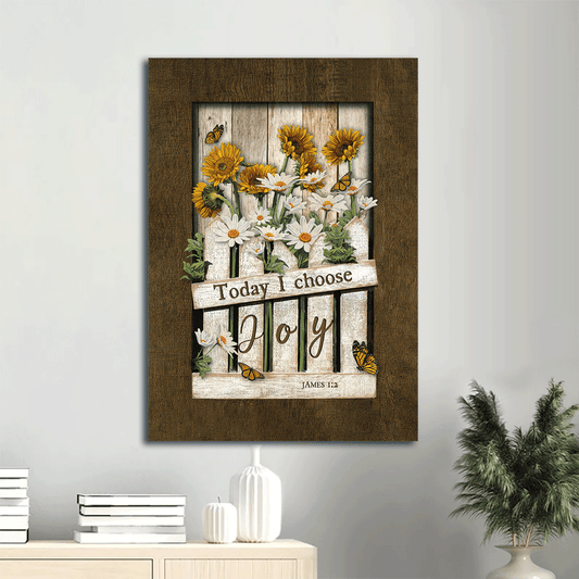 Jesus Portrait Canvas- Beautiful garden, Daisy flower, Sunflower, Orange butterfly canvas- Gift for Christian- Today I choose joy