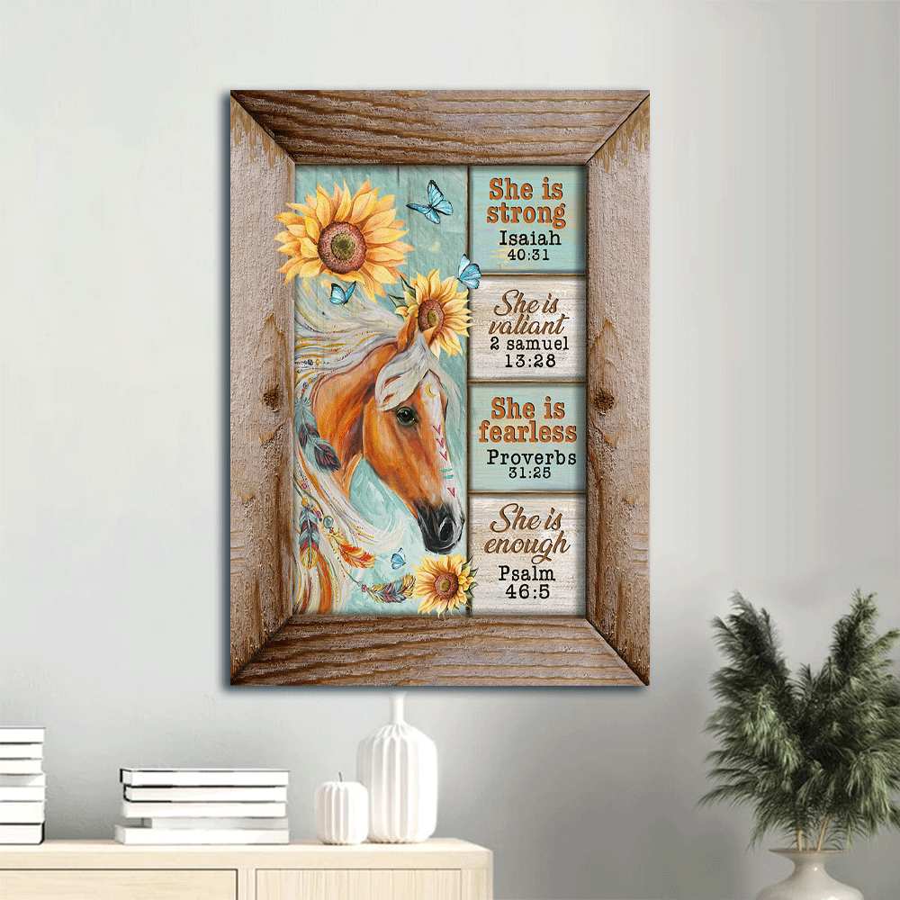 Jesus Portrait Canvas- Beautiful horse, Sunflower, Butterfly canvas- Gift for Christian- She is strong