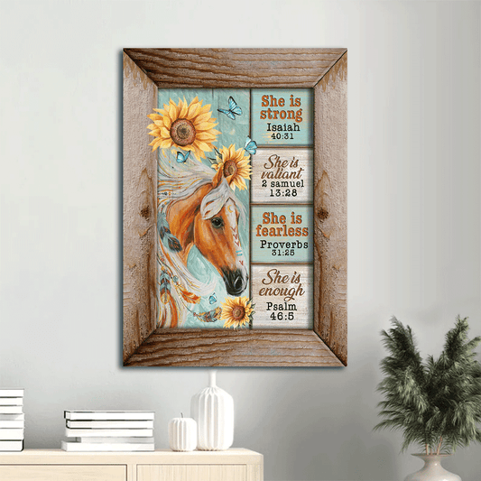 Jesus Portrait Canvas- Beautiful horse, Sunflower, Butterfly canvas- Gift for Christian- She is strong