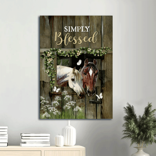 Jesus Portrait Canvas- Beautiful horse painting, Lovely butterfly, Happy horse stable canvas- Gift for Christian- Simply blessed