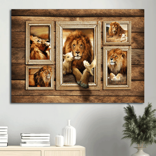 Jesus Landscape Canvas- Lion of Judah, Lamb of God - Beautiful lion and lamb in picture frames- Gift for Christian - Landscape Canvas Prints, Wall Art