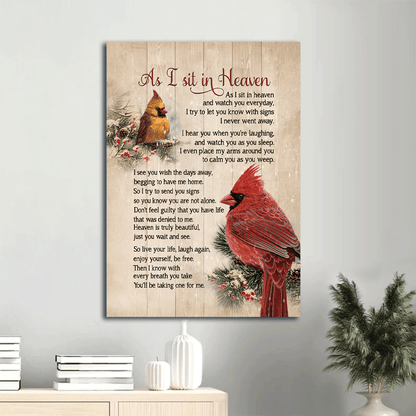 Heaven Portrait Canvas, Big Cardinal Drawing, Frozen Cranberry, Winter Drawing Portrait Canvas, Memorial Gift For Family Members - As I Sit In Heaven
