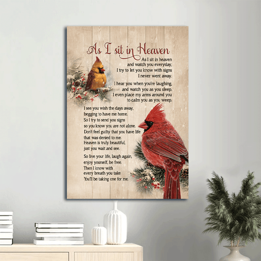 Heaven Portrait Canvas, Big Cardinal Drawing, Frozen Cranberry, Winter Drawing Portrait Canvas, Memorial Gift For Family Members - As I Sit In Heaven