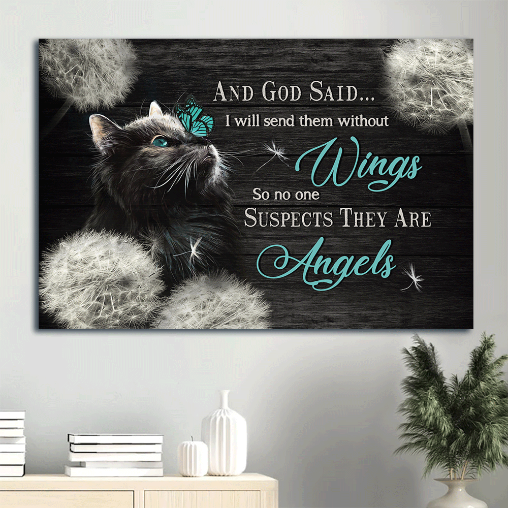 Black cat Landscape Canvas- Black cat drawing, Beautiful night, Dandelion- Gift for Cat lover- And God said - Landscape Canvas Prints, Christian Wall Art