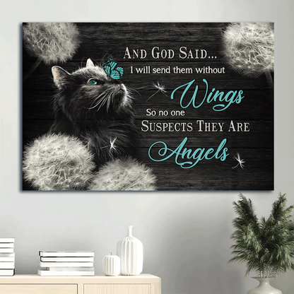 Black cat Landscape Canvas- Black cat drawing, Beautiful night, Dandelion- Gift for Cat lover- And God said - Landscape Canvas Prints, Christian Wall Art