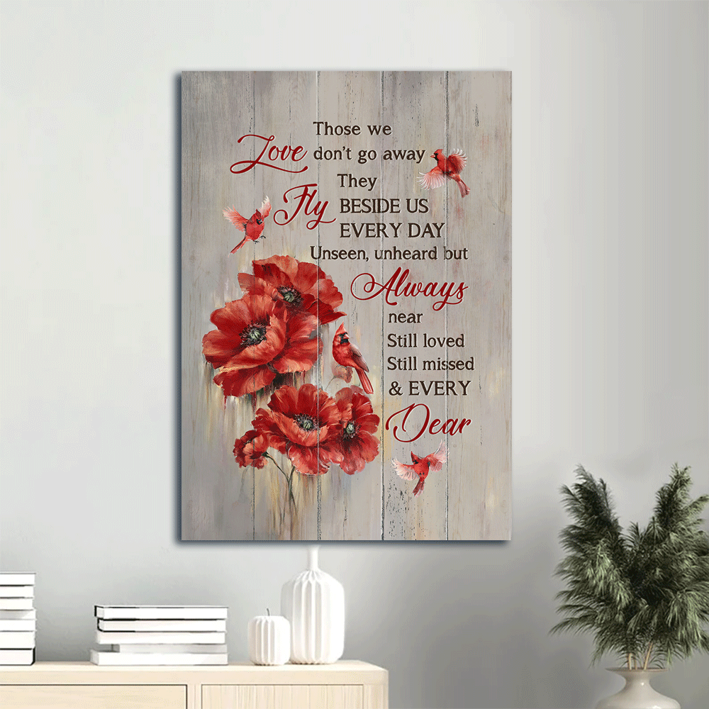 Memorial Landscape Canvas - Red cardinal Landscape Canvas, Christian Wall Art  - Brilliant poppy flower Wall Decor Framed Gift For Christian - Heaven Portrait Canvas Prints