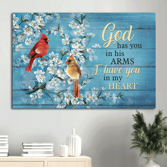 Heaven Landscape Canvas - Cardinal Couple, Jasmine Painting, Blue Background, Vintage Painting Landscape Canvas - Memorial Gift For Family Members