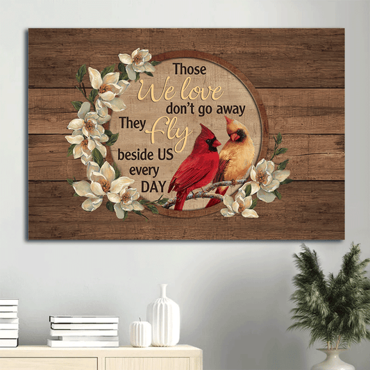 Heaven Landscape Canvas - Cardinal Couple, White Flowers, Good Memories Landscape Canvas - Memorial Gift For Family Members - Those We Love Don't Go Away Landscape Canvas