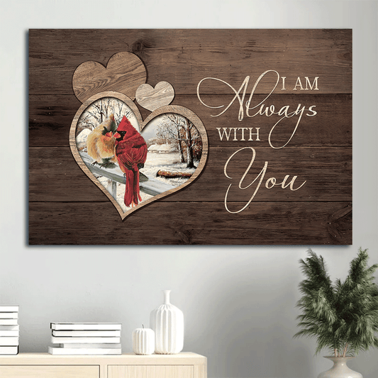 Heaven Landscape Canvas - Cardinal Couple, Winter Garden, Heart Wooden Background Landscape Canvas - Memorial Gift For Family Members - I Am Always With You