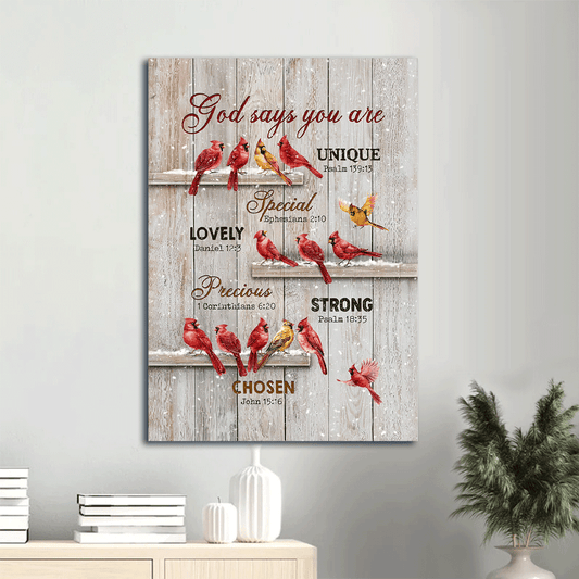 Heaven Portrait Canvas - Cardinal Painting, A Winter Day, Winter Painting Portrait Canvas - Memorial Gift For Family Members - God Says You Are Portrait Canvas
