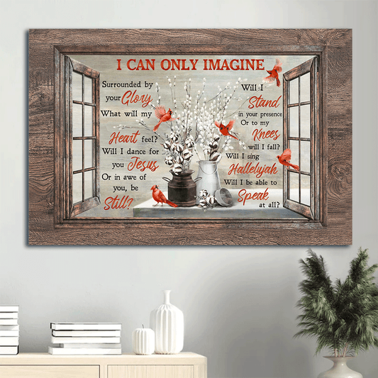 Red Cardinal Landscape Canvas, Christian Wall Decor Framed Art - Cardinal Painting, Cotton Flower, God, Faith, Jesus Canvas , I Can Only Imagine Canvas