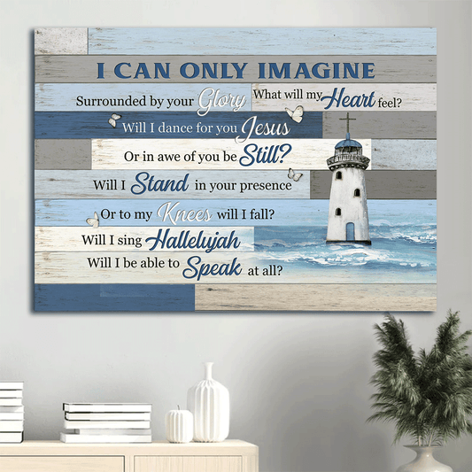 Jesus Landscape Canvas- Lighthouse drawing, Blue ocean, White butterfly canvas- Gift for Christian- I can only imagine - Landscape Canvas Prints, Wall Art