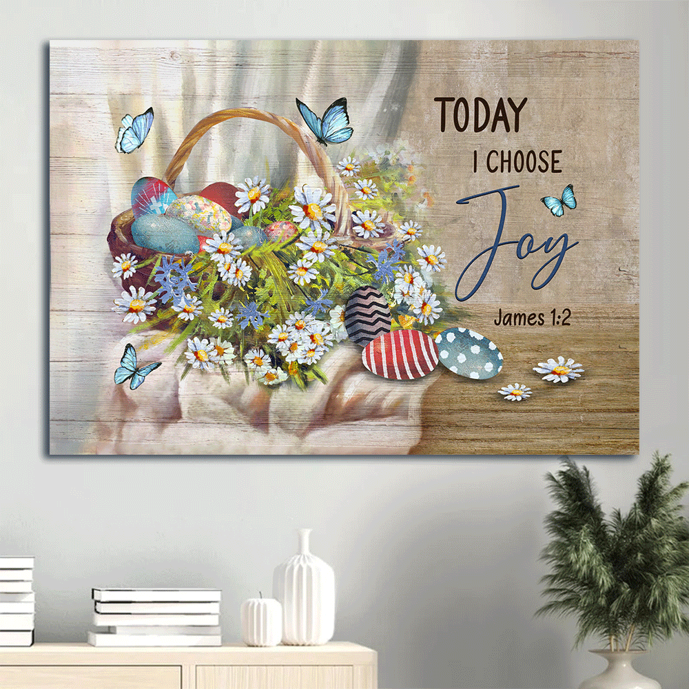 Jesus Landscape Canvas- Colorful Easter Egg, Beautiful Flower, Blue Butterfly canvas- Gift for Christian- Today I Choose Joy- Landscape Canvas, Wall Decor