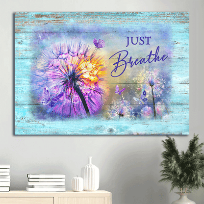 Jesus Landscape Canvas- Colorful Dandelion, Purple Butterfly, Just Breathe canvas- Gift for Christian-  Jesus Landscape Canvas, Wall Decor