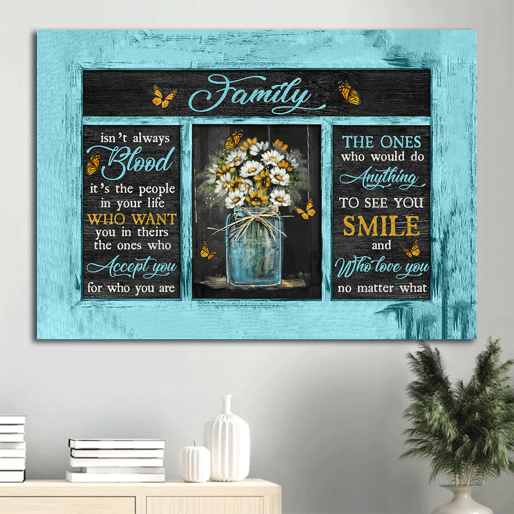 Jesus Landscape Canvas- Colorful Flower Painting, Yellow Butterfly, Black Background canvas- Gift for Christian- Family Isn't Always Blood- Landscape Canvas, Wall Decor
