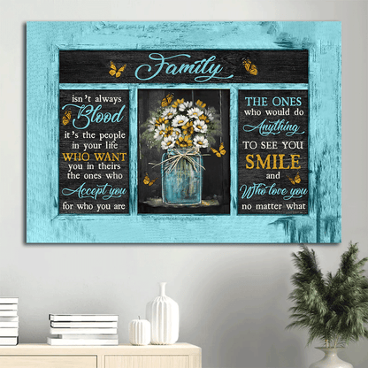 Jesus Landscape Canvas- Colorful Flower Painting, Yellow Butterfly, Black Background canvas- Gift for Christian- Family Isn't Always Blood- Landscape Canvas, Wall Decor