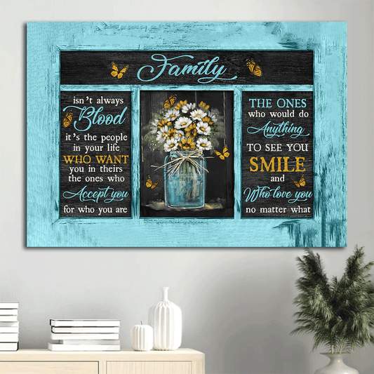 Jesus Landscape Canvas- Colorful Flower Painting, Yellow Butterfly, Black Background canvas- Gift for Christian- Family Isn't Always Blood- Landscape Canvas, Wall Decor