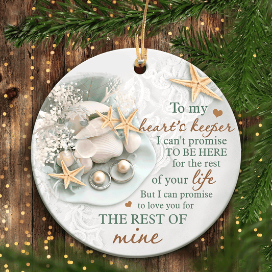 Couple - Heart Ceramic Ornament - Marriage Ring, Starfish, White Baby Flower - To My Heart's Keeper - Gifts For Couple, Husband, Wife, Girlfriend, Boyfriend, Lover, Gifts For Wedding Anniversary, Gifts For Christmas Decoration