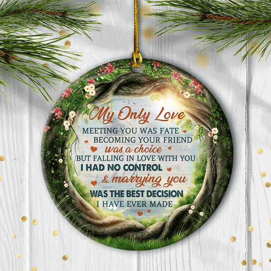 Christmas Ceramic Ornament Gifts For Couple, Spouse, Wedding, Anniversary, Tree Branches Circle Ornaments, Meeting You Was A Fate