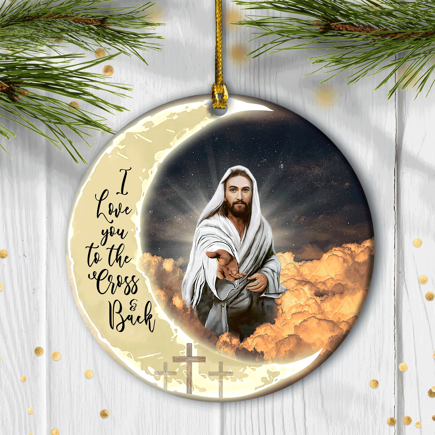 Jesus - Jesus Circle Ceramic Ornament - Crescent Moon, Come To Jesus, Cross Symbol - I Love You To The Cross And Back - Christian Gift, Gifts For Christmas Home Decor