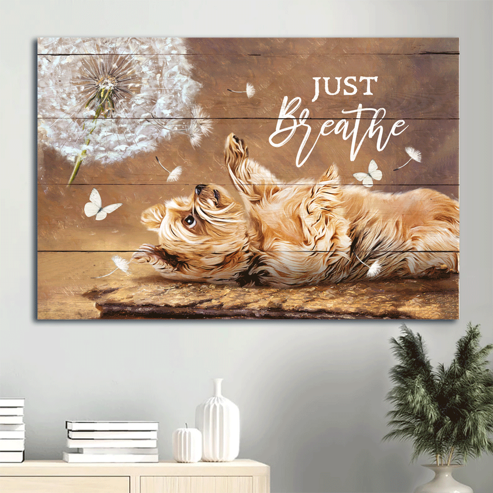 Yorkshire Terrier Landscape Canvas- Cute little Yorkshire Terrier, Dandelion, Just breath canvas- Gift for Christian, Dog lover - Dog Landscape Canvas Prints, Wall Art