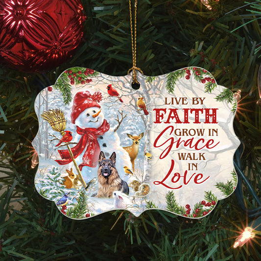 Jesus Benelux Aluminum Ornament- Cute Snowman, German Shepherd Dog, Red Cardinal Christian Gift - Live By Faith Grow In Grace Walk In Love