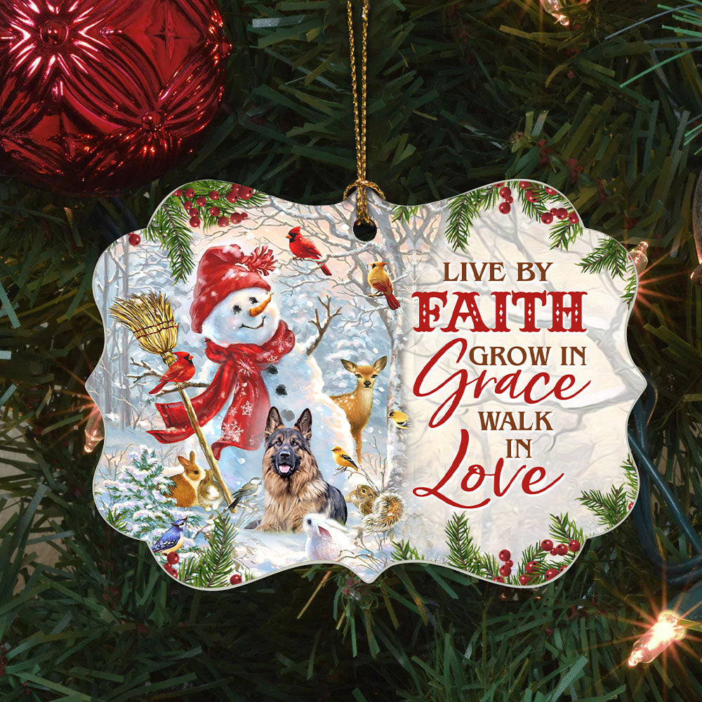 Jesus Benelux Aluminum Ornament- Cute Snowman, German Shepherd Dog, Red Cardinal Christian Gift - Live By Faith Grow In Grace Walk In Love