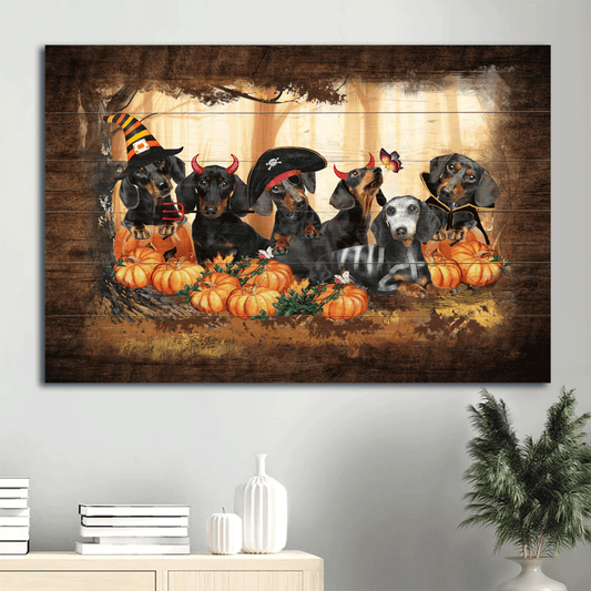 Dachshund Landscape Canvas- Dachshunds, Pumpkin, Halloween costumes canvas- Gift for Dachshund lover