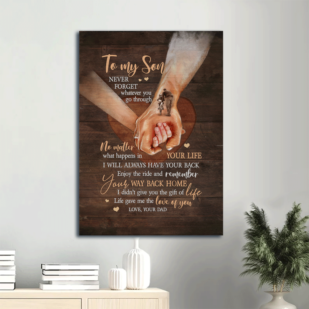 Family Portrait Canvas- To my son canvas, Holding hands, Sweet heart, Dad to son canvas- Gift for son- I will always have your back