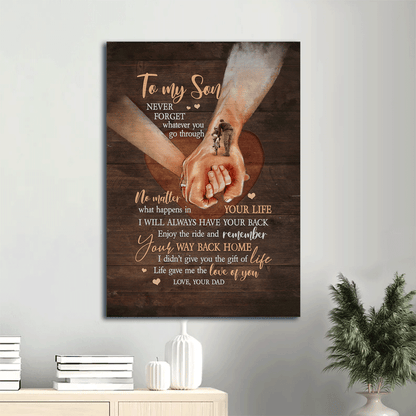 Family Portrait Canvas- To my son canvas, Holding hands, Sweet heart, Dad to son canvas- Gift for son- I will always have your back