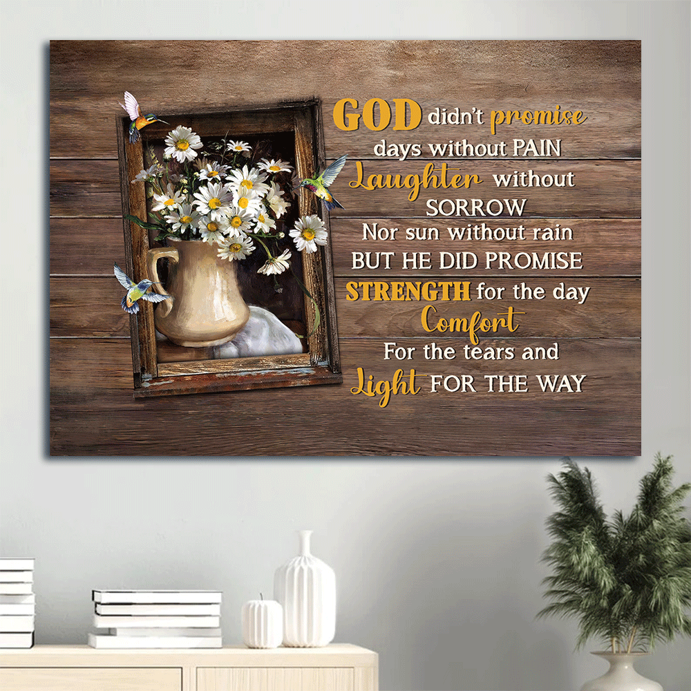 Jesus Landscape Canvas- Daisy drawing, Still life painting, Hummingbird canvas- Gift for Christian- God didn't promise days without pain