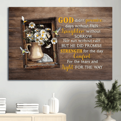 Jesus Landscape Canvas- Daisy drawing, Still life painting, Hummingbird canvas- Gift for Christian- God didn't promise days without pain