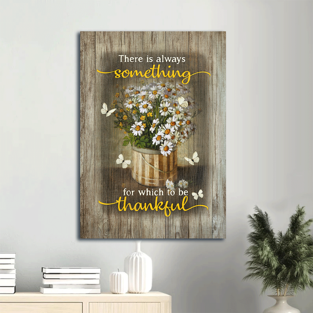 Jesus Portrait Canvas- Daisy drawing, White butterfly canvas- Gift for Christian- There is always something for which to be thankful