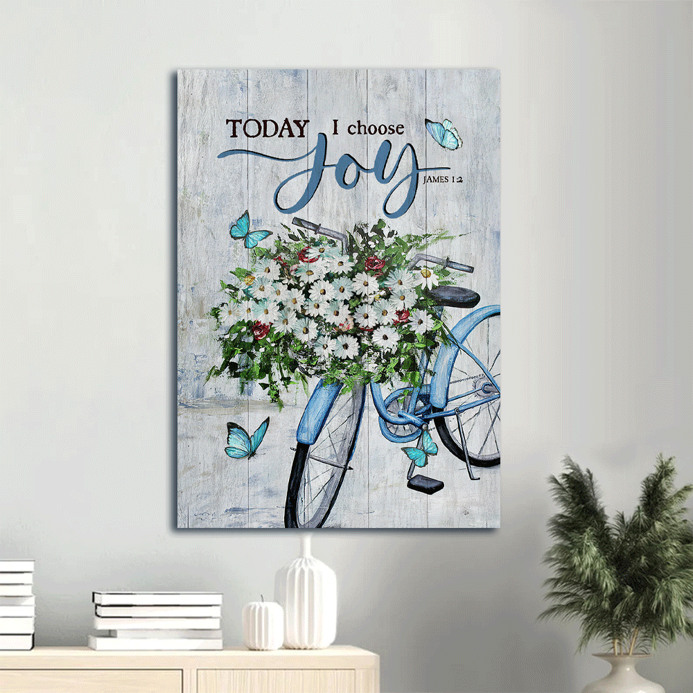 Jesus Portrait Canvas- Daisy flower, Blue bicycle, Blue butterfly canvas- Gift for Christian- Today I choose joy