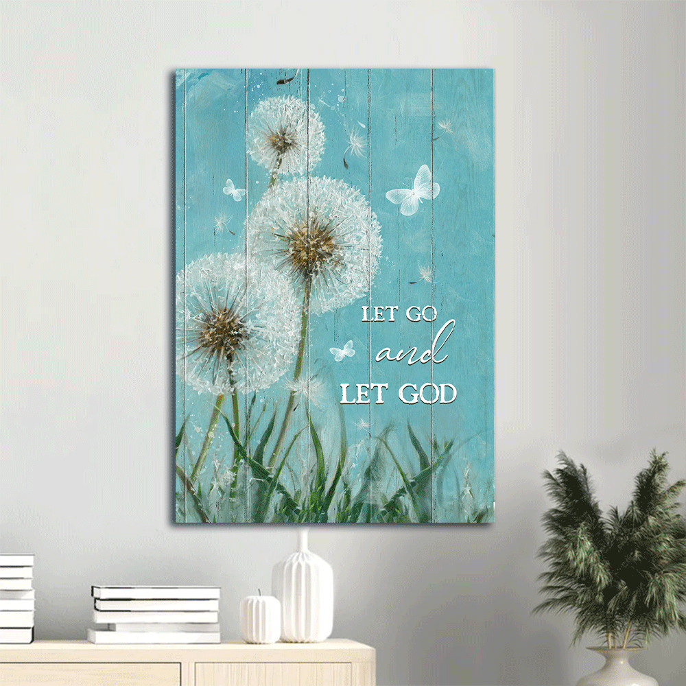 Jesus Portrait Canvas- Dandelion painting, White butterfly canvas- Gift for Christian- Let go and let God