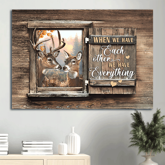 Couple Landscape Canvas- Deer couple, forest painting, Window frame canvas- Gift for couple, lover, husband. wife, boyfriend, girlfriend- When we have each other, We have everything