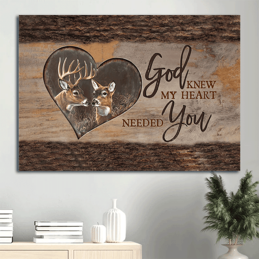 Couple Landscape Canvas- Deer drawing, Wooden heart canvas- Gift for Couple, Lover- God knew my heart needed you