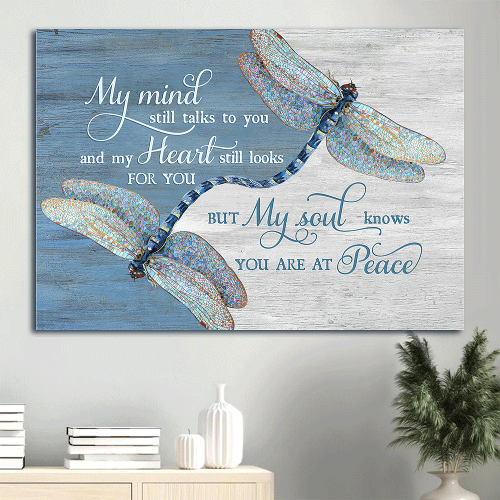 Memorial Landscape Canvas - Dragonfly painting, Blue background canvas- Gift for members family- My mind still talks to you
