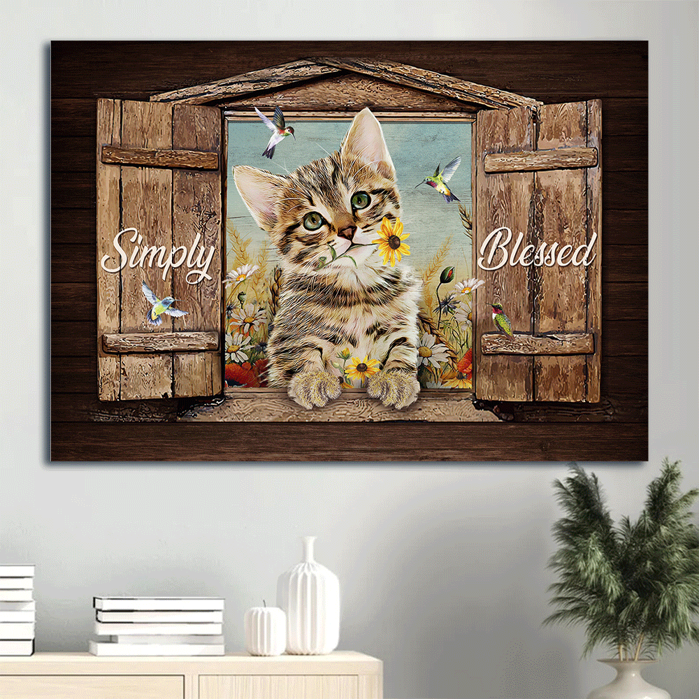 Jesus Landscape Canvas- Dream cat, Yellow daisy, Colorful hummingbird canvas, Simply blessed canvas- Gift for Christian