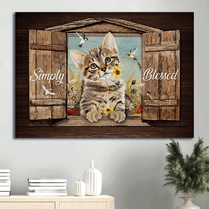 Jesus Landscape Canvas- Dream cat, Yellow daisy, Colorful hummingbird canvas, Simply blessed canvas- Gift for Christian