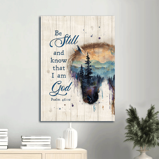 Jesus Portrait Canvas- Dream horse, Beautiful mountain, Colorful sunset canvas- Gift for Christian- Be still and know that I am God