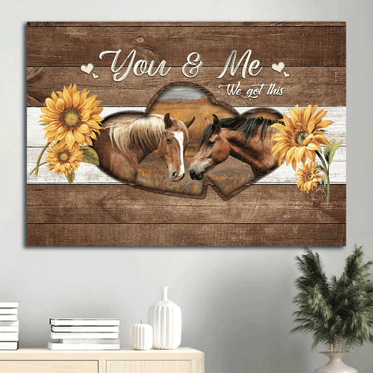 Jesus Landscape Canvas- Dream horse drawing, Heart frame, Sunflower painting canvas- Gift for Christian-You and me we got this