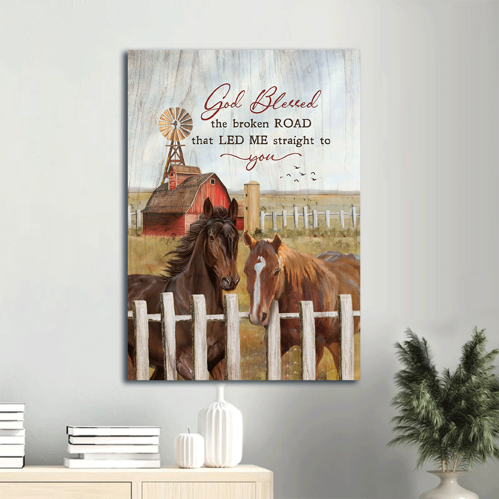 Jesus Portrait Canvas- Dream horses, Big farm, Red house canvas- Gift for Christian- God blessed the broken road that led me straight to you