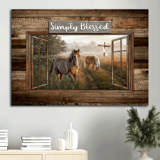 Jesus Landscape Canvas- Dream horses, Green meadow land, Countryside painting canvas, Simply blessed canvas- Gift for Christian