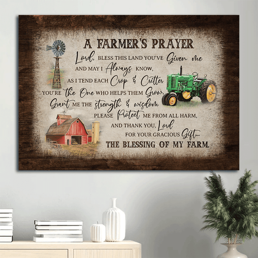 Jesus Landscape Canvas- Electric tricycle, Red barn, Windmill canvas- Gift for Christian- A farmer's prayer