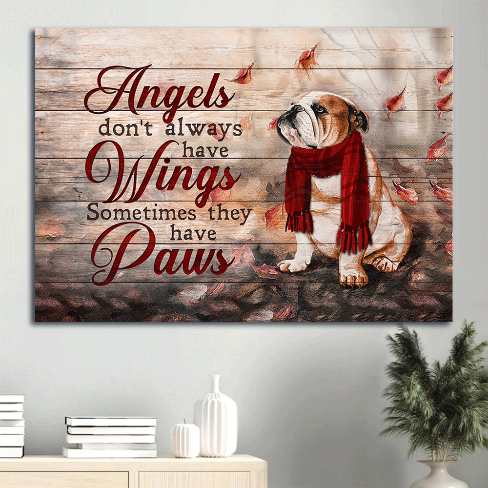 English Bulldog Landscape Canvas- English bulldog, Autumn Leaf canvas- Gift for English Bulldog- Angels don't always have wings sometimes they have paws
