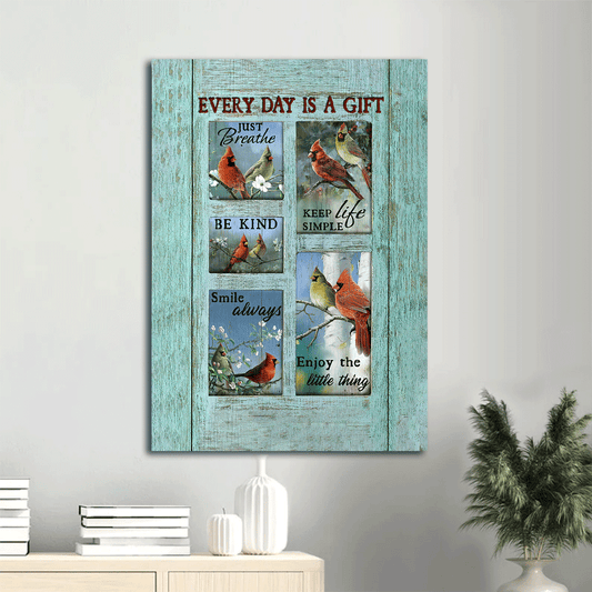 Jesus Portrait Canvas- Cardinal painting canvas, Spring season, Blue window background canvas- Gift for Christian- Every day is a gift