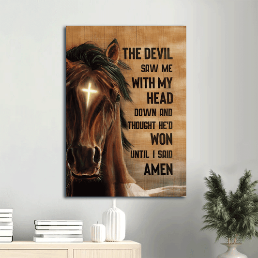 Jesus Portrait Canvas- Face of horse, Brown horse, Cross symbol canvas- Gift for Christian- The devil saw me with my head