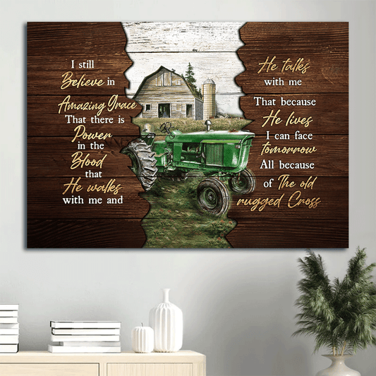 Jesus Landscape Canvas- Farm tractor, Tranquil farm canvas- Gift for Christian- I still believe in amazing grace - Landscape Canvas Prints, Wall Art