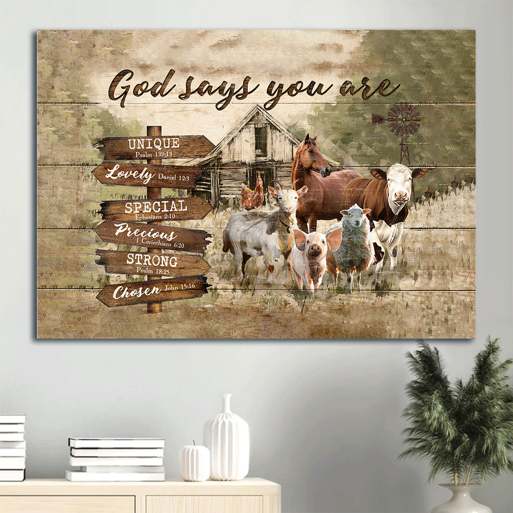 Jesus Landscape Canvas- Farm life, Animal, Peaceful Farmhouse canvas- Gift for Christian- God says you are